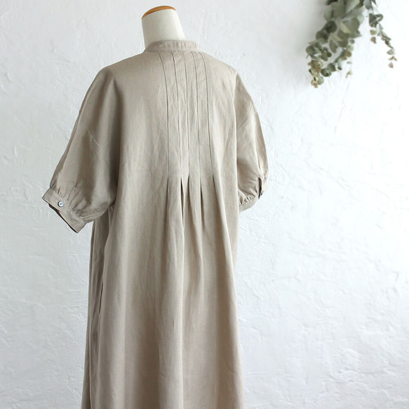 《限量1》亞麻燈籠袖褶襉寬裙（米色） 第7張的照片
