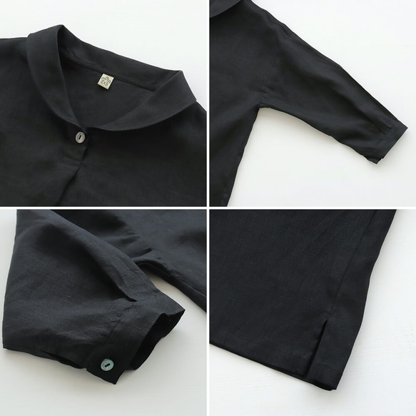 非常適合春季、夏季、秋季 *亞麻披肩領四分之三袖套頭衫（黑色）TP02。 第9張的照片