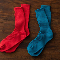 天然素材で快適 厚手リブ編みソックス 　サステナブルなリサイクルコットン靴下 （ターコイズ）. 7枚目の画像