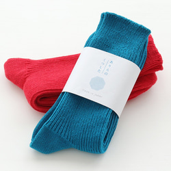 天然素材で快適 厚手リブ編みソックス 　サステナブルなリサイクルコットン靴下（レッド）. 6枚目の画像