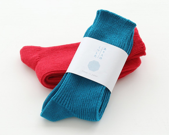 天然素材で快適 厚手リブ編みソックス 　サステナブルなリサイクルコットン靴下（レッド）. 6枚目の画像