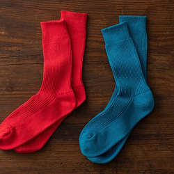 天然素材で快適 厚手リブ編みソックス 　サステナブルなリサイクルコットン靴下（レッド）. 7枚目の画像