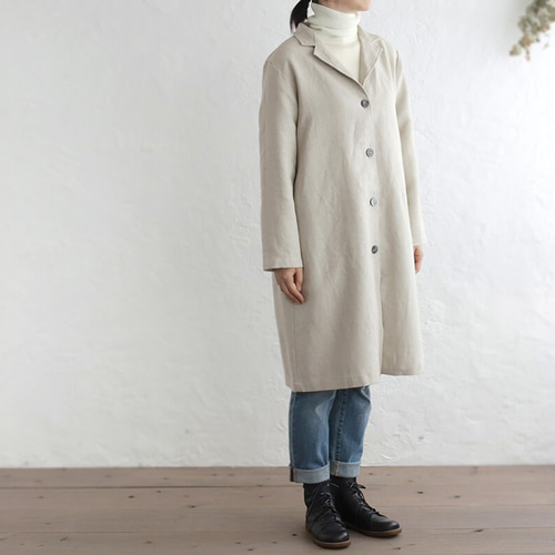 リネン テーラードカラー ショップコート 羽織り （ナチュラルベージュ