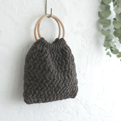 限量1款【限時特賣】Aran Pattern Basket Weave羊毛針織托特包（棕色）。 第4張的照片