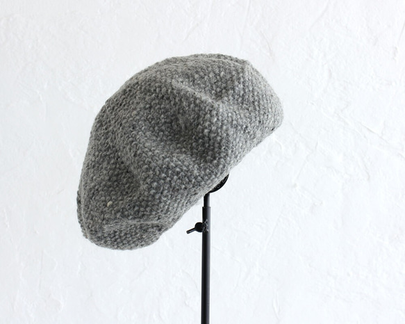 羊毛針織貝雷帽 100% 羊毛珠地佈（灰色） 第1張的照片