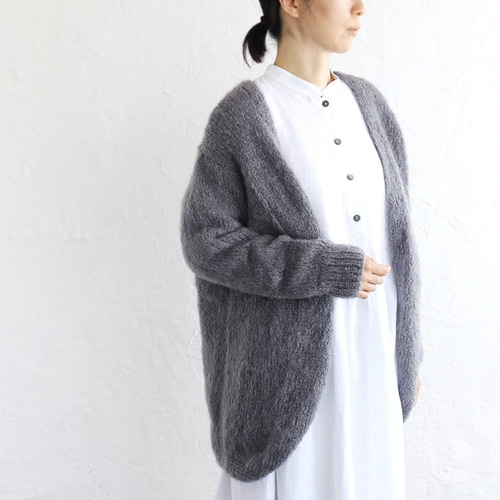 限定1》ふんわり手編みモヘアニット 羽織りカーディガン （グレー