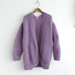 柔軟手工編織馬海毛針織外罩開衫（紫色） 第4張的照片