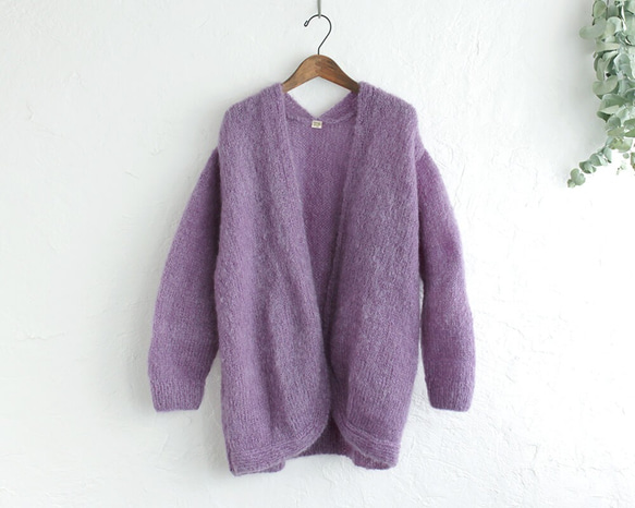 柔軟手工編織馬海毛針織外罩開衫（紫色） 第4張的照片