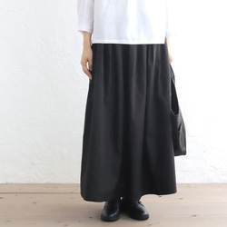 亞麻超長褶裙（黑色）SK02 第3張的照片