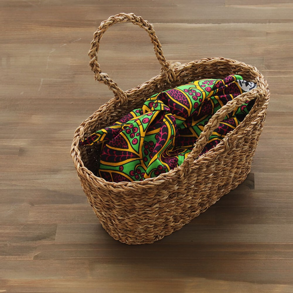 alin Azuma 包 M 50cm 籃子包非洲蠟染 Azuma 包帶襯料（堅果/綠色）。 第3張的照片