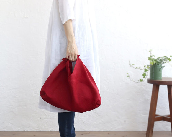 alin bag M 50cm 籃式包，帶襯料亞麻包（紅色） 第1張的照片
