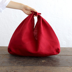 alin bag M 50cm 籃式包，帶襯料亞麻包（紅色） 第2張的照片