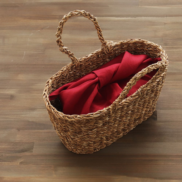 alin bag M 50cm 籃式包，帶襯料亞麻包（紅色） 第3張的照片