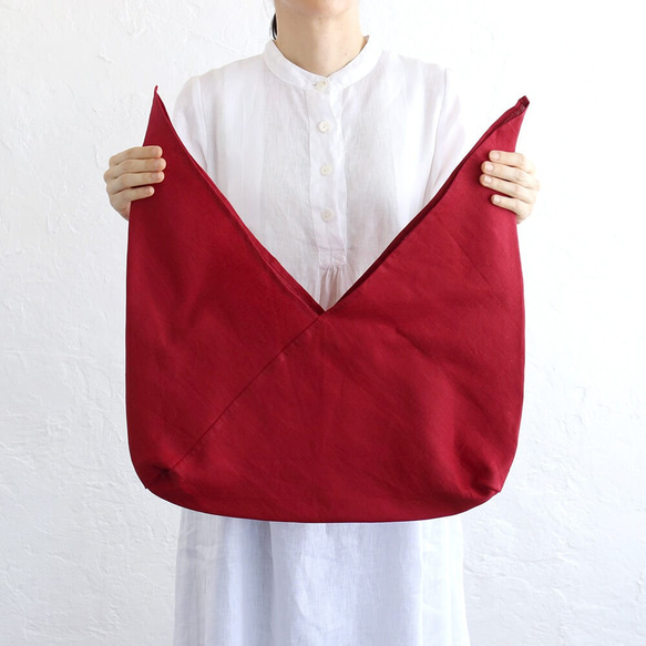alin bag M 50cm 籃式包，帶襯料亞麻包（紅色） 第4張的照片