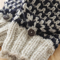羊毛100% 手編みニット 2way手袋 （ネイビー） 5枚目の画像