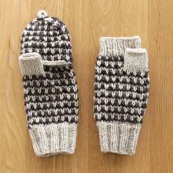 羊毛100% 手編みニット 2way手袋 （ブラウン） 6枚目の画像
