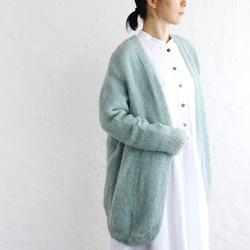 Nyaoko 128 專屬的柔軟手工編織馬海毛風格針織羊毛混紡外罩開衫（薄荷綠） 第1張的照片