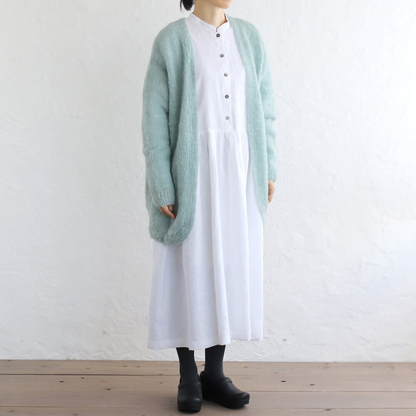 Nyaoko 128 專屬的柔軟手工編織馬海毛風格針織羊毛混紡外罩開衫（薄荷綠） 第4張的照片