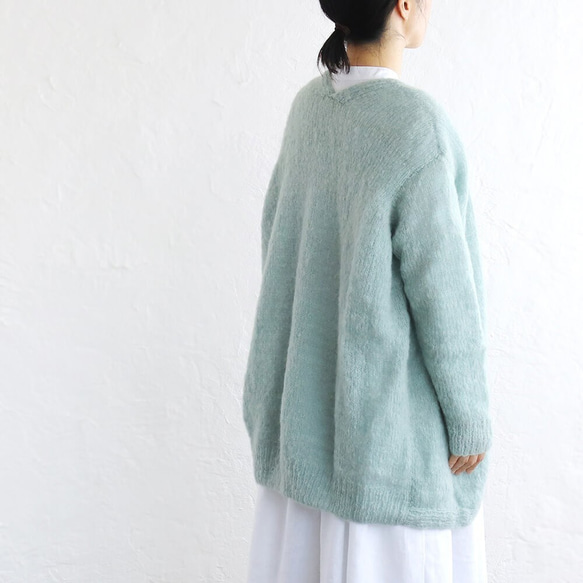 Nyaoko 128 專屬的柔軟手工編織馬海毛風格針織羊毛混紡外罩開衫（薄荷綠） 第5張的照片