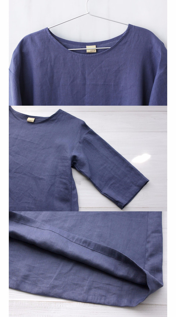 ● 麻質素色連衣裙 M~L 灰藍色 第4張的照片