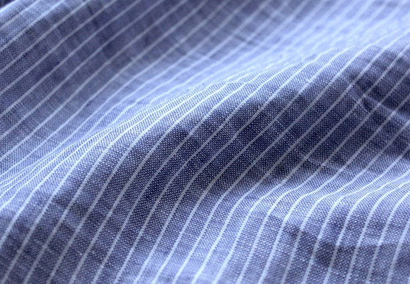 亞麻錐形褲（藍色條紋） 第3張的照片