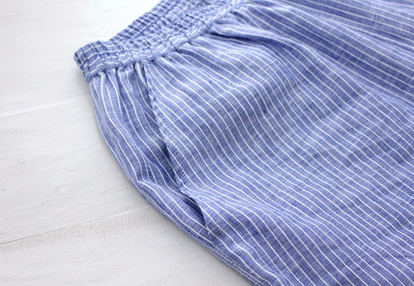 亞麻錐形褲（藍色條紋） 第4張的照片