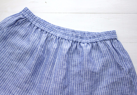 亞麻錐形褲（藍色條紋） 第5張的照片