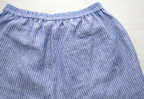 亞麻錐形褲（藍色條紋） 第6張的照片