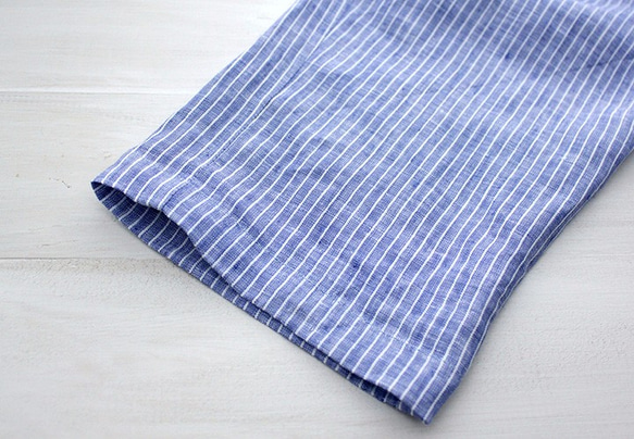 亞麻錐形褲（藍色條紋） 第7張的照片