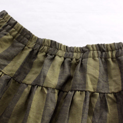 ●厚手リネン　ヨーク切り替えギャザースカート　（ストライプ＊グリーン） 5枚目の画像