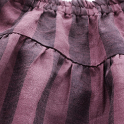 ●リネン　ヨーク切り替えギャザースカート　（ストライプ＊ボルドー） 8枚目の画像