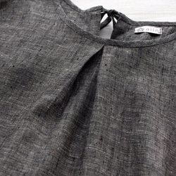 ●亞麻中央褶緞帶連衣裙 灰色青年布 第6張的照片