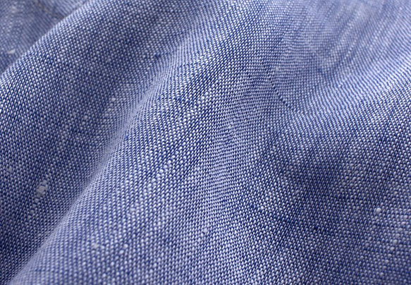 亞麻V領連衣裙簡單的藍色條紋 第5張的照片