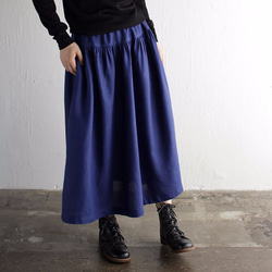 ●リネン ヨーク切り替えギャザースカート （ネイビー） 2枚目の画像