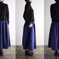 ●リネン ヨーク切り替えギャザースカート （ネイビー） 3枚目の画像
