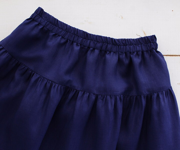 ●リネン ヨーク切り替えギャザースカート （ネイビー） 5枚目の画像
