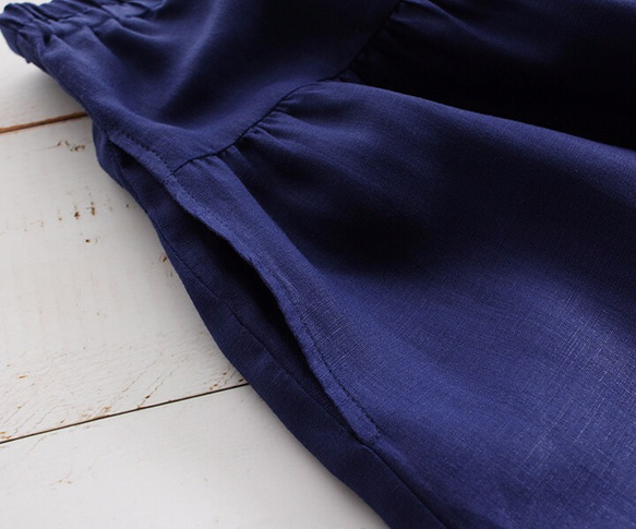 ●リネン ヨーク切り替えギャザースカート （ネイビー） 6枚目の画像