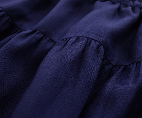 ●リネン ヨーク切り替えギャザースカート （ネイビー） 8枚目の画像