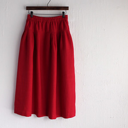 ●亞麻制軛式開衩裙（紅） 第8張的照片