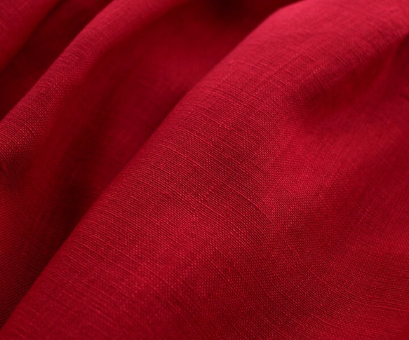 ●亞麻制軛式開衩裙（紅） 第5張的照片