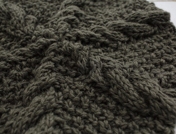 100％羊毛艾倫圖案針織貝雷帽（卡其色） 第3張的照片