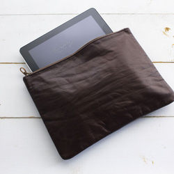“蠟皮手拿包”B5 平板電腦包入袋 真皮平袋（深棕色） 第2張的照片