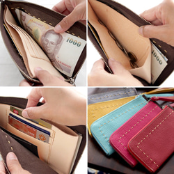 一張卡和硬幣“真正的牛皮薄錢包sii”壓花皮革L形扣件最小錢包（棕色） 第4張的照片