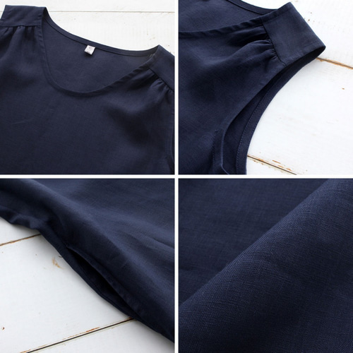 リネン ノースリーブ ロングワンピース （ネイビー/瑠璃紺