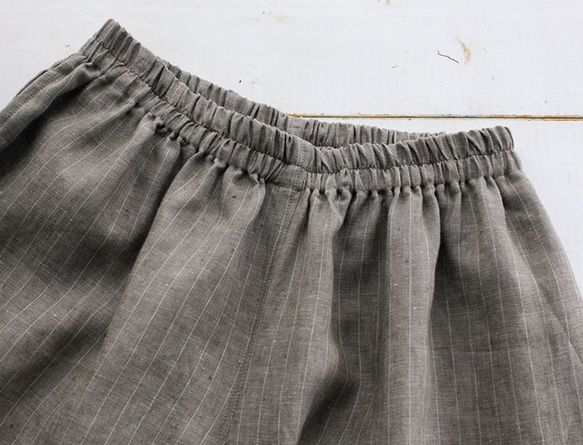 亞麻細條紋秋季闊腿褲（米色） 第6張的照片