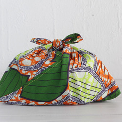 アフリカンバティック あづま袋 S お弁当箱包みに （リーフ/グリーン） 3枚目の画像