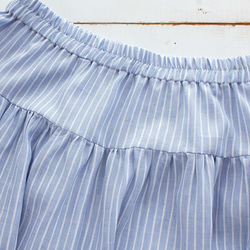 ●條紋亞麻褶襉長裙（淺藍色） 第6張的照片