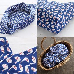 サブにもメインにも◎ alinのあづま袋（あずま袋/東袋）Mサイズ 木版染め ブロックプリント（スワン/ブルー）. 5枚目の画像