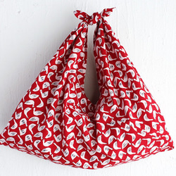 木刻染版印刷Azuma袋L 64cm肩型環保袋（天鵝/紅色） 第3張的照片