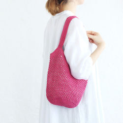 棉質針織鉤編單肩包，內部安全布料（粉紅色/kinari） 第2張的照片